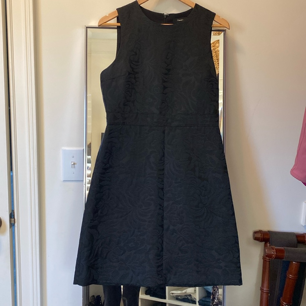 Theory black brocade dress. Sleeveless, zipper back, beautifully darted.